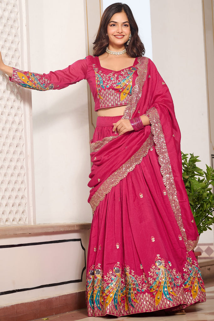 Charming Pink Thread Embroidered Silk Traditional Lehenga Choli