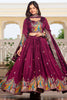 Alluring Wine Thread Embroidered Silk Wedding Wear Lehenga Choli