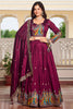 Alluring Wine Thread Embroidered Silk Wedding Wear Lehenga Choli