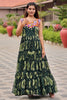 Captivating Green Gamthi Work Georgette Navratri Special Gown