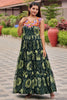 Captivating Green Gamthi Work Georgette Navratri Special Gown