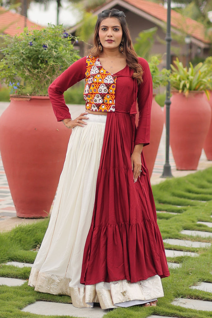 Stunning Red Border Work Cotton Navratri Wear Lehenga Choli