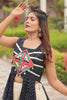Magnetic Black Gamthi Work Navratti Wear High Slit Kurti With Lehenga