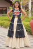 Magnetic Black Gamthi Work Navratti Wear High Slit Kurti With Lehenga