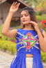 Precious Blue Printed Cotton Navratri Lehenga With Long Slitted Kurti