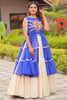 Precious Blue Printed Cotton Navratri Lehenga With Long Slitted Kurti