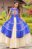 Precious Blue Printed Cotton Navratri Lehenga With Long Slitted Kurti