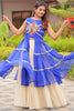 Precious Blue Printed Cotton Navratri Lehenga With Long Slitted Kurti