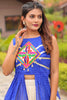 Precious Blue Printed Cotton Navratri Lehenga With Long Slitted Kurti