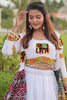 Elegant White Gamthi Work Cotton Crop Top Lehenga With Jacket