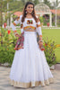 Elegant White Gamthi Work Cotton Crop Top Lehenga With Jacket