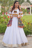 Elegant White Gamthi Work Cotton Crop Top Lehenga With Jacket