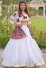 Elegant White Gamthi Work Cotton Crop Top Lehenga With Jacket