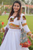 Elegant White Gamthi Work Cotton Crop Top Lehenga With Jacket