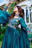 Fabulous Teal Blue Thread Work Silk Festival Wear Gown With Dupatta