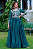 Fabulous Teal Blue Thread Work Silk Festival Wear Gown With Dupatta