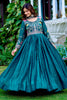 Fabulous Teal Blue Thread Work Silk Festival Wear Gown With Dupatta