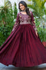 Astonishing Wine Sequins Silk Wedding Wear Gown With Dupatta