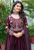 Astonishing Wine Sequins Silk Wedding Wear Gown With Dupatta