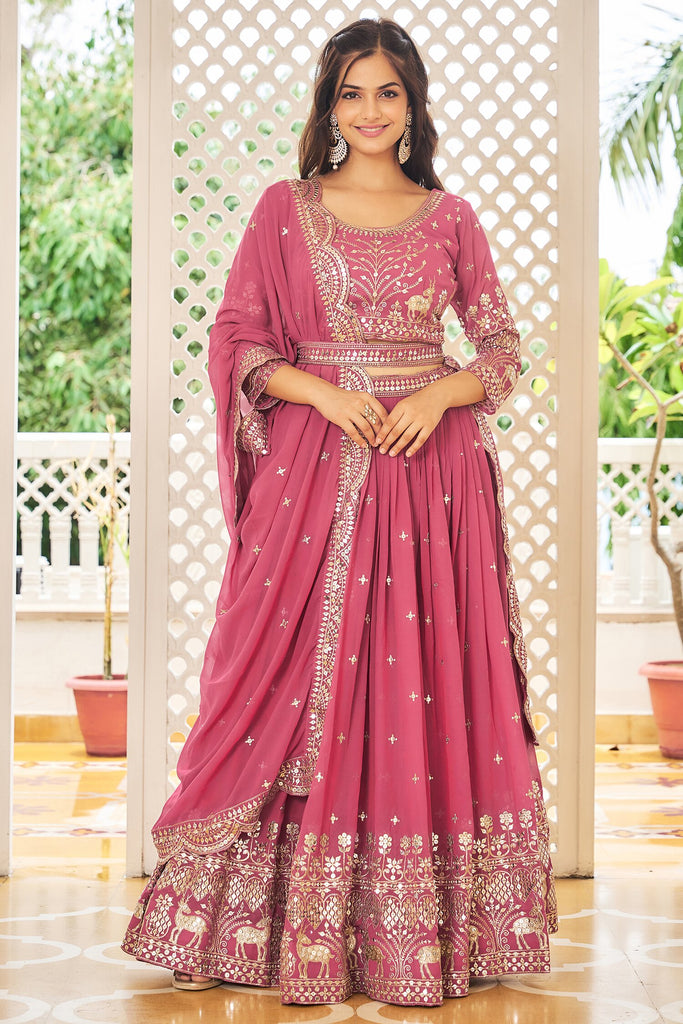 Amazing Pink Sequins Georgette Wedding Lehenga Choli With Dupatta