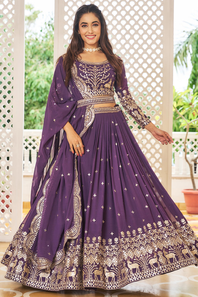 Fantastic Purple Sequins Georgette Lehenga Choli With Dupatta