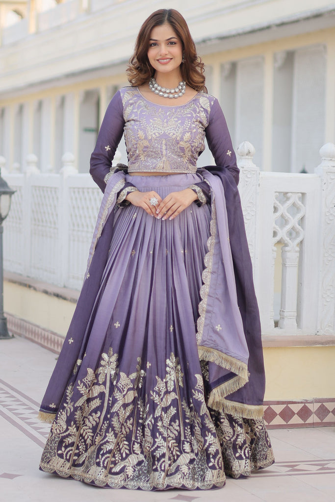 Astonishing Grey Zari Embroidered Chinon Bridesmaid Lehenga Choli