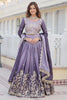 Astonishing Grey Zari Embroidered Chinon Bridesmaid Lehenga Choli