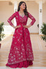 Bewitching Pink Sequins Georgette Crop Top Palazzo With Shrug