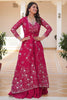 Bewitching Pink Sequins Georgette Crop Top Palazzo With Shrug