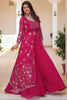 Bewitching Pink Sequins Georgette Crop Top Palazzo With Shrug