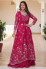 Bewitching Pink Sequins Georgette Crop Top Palazzo With Shrug
