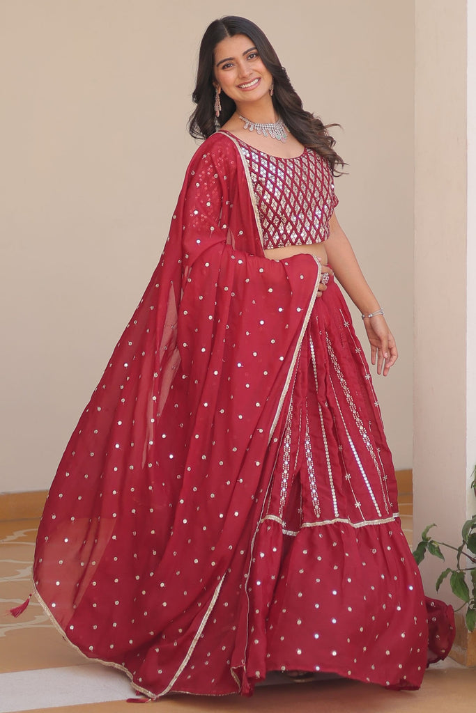 Ravishing Red Sequins Georgette Wedding Wear Lehenga Choli