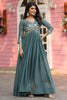Stunning Sea-Green Sequins Georgette Event Wear Gown