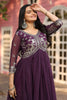 Fascinating Wine Sequins Georgette Festival Wear Gown