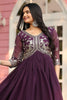 Fascinating Wine Sequins Georgette Festival Wear Gown