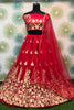 Attractive Red Zari Embroidered Net Wedding Lehenga Choli With Dupatta