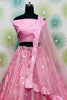 Glamorous Pink Mirror Work Net Engagement Wear Lehenga Choli