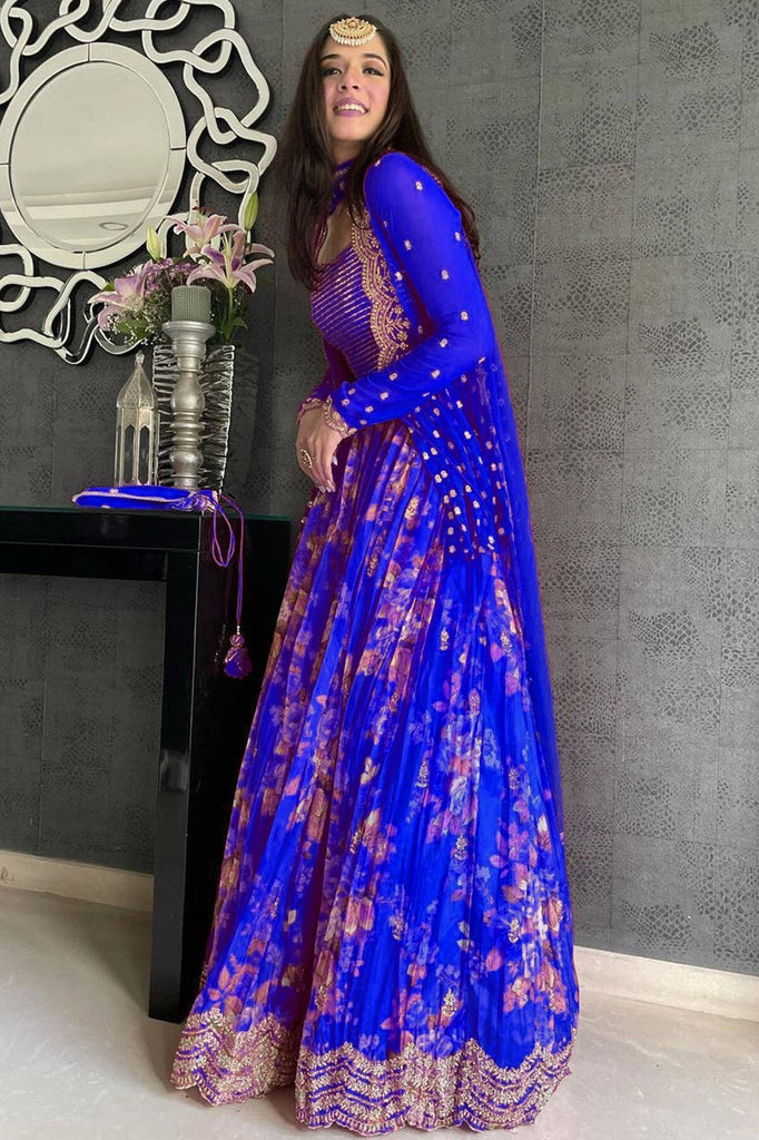 Marvelous Blue Embroidered Georgette Wedding Lehenga Choli With Jacket