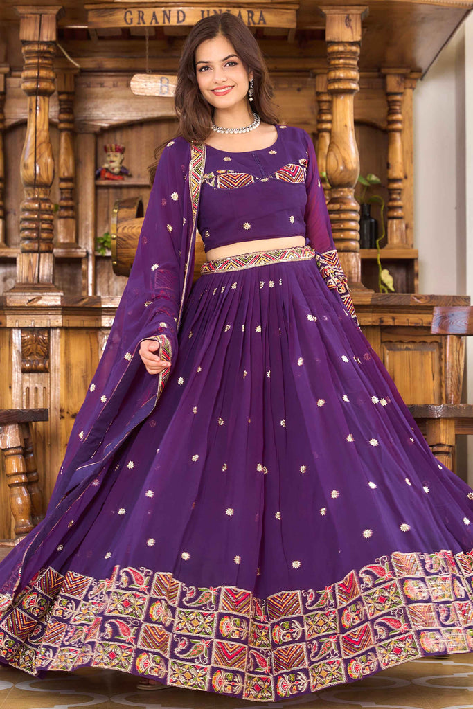 Glamorous Purple Sequins Georgette Navratri Wear Lehenga Choli