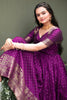 Marvelous Purple Zari Weaving Silk Festival Wear Gown