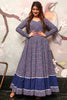 Graceful Blue Digital Printed Crepe Festival Wear Gown