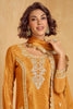 Beautiful Mustard Yellow Embroidered Chinon Festival Wear Palazzo Suit