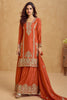 Ravishing Orange Sequins Chinon Traditional Palazzo Suit With Dupatta