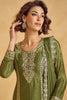 Stunning Green Zari Embroidered Chinon Mehendi Wear Palazzo Suit