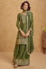 Stunning Green Zari Embroidered Chinon Mehendi Wear Palazzo Suit