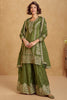 Stunning Green Zari Embroidered Chinon Mehendi Wear Palazzo Suit