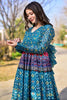 Mesmerizing Blue Digital Printed Chanderi Festival Wear Gown