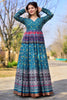 Mesmerizing Blue Digital Printed Chanderi Festival Wear Gown