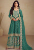 Glamorous Green Embroidered Chinon Wedding Wear Palazzo Suit