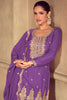 Rich Purple Sequins Chinon Traditional Palazzo Suit With Dupatta